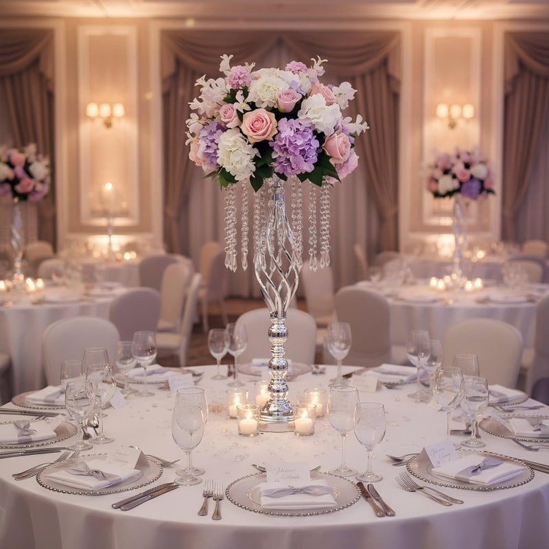 LANLONG 2pcs Silver Metal Flower Vases Crystal Flower Stand Wedding Centerpieces for Tables Party Dinner Event Restaurant Hotel Decoration - Image 3